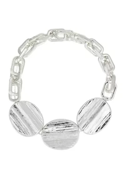 Silver Tone Disc Frontal Stretch Bracelet
