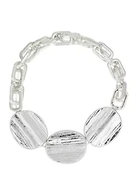 Silver Tone Disc Frontal Stretch Bracelet