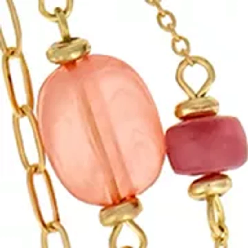 Gold-Tone 3 Row Multi Berry Bead Chain Necklace