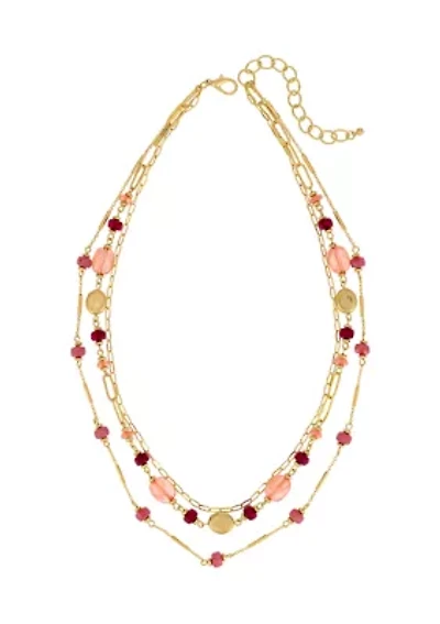 Gold-Tone 3 Row Multi Berry Bead Chain Necklace