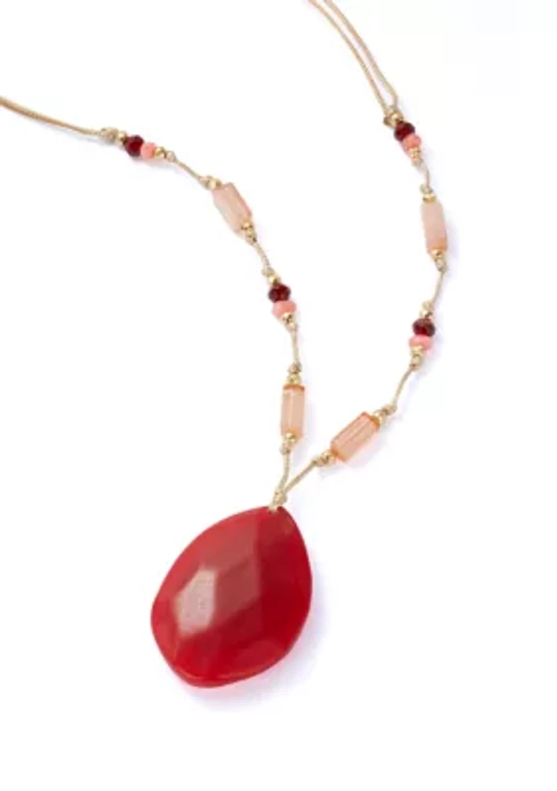 Gold Tone Berry Lone Stone Pendant Necklace