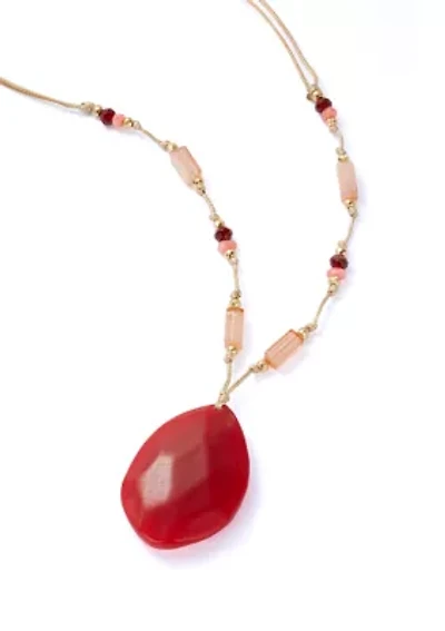 Gold Tone Berry Lone Stone Pendant Necklace