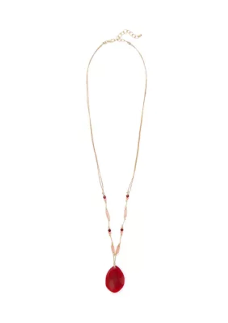Gold Tone Berry Lone Stone Pendant Necklace