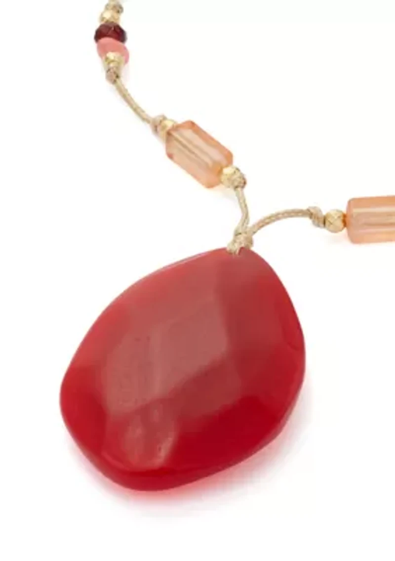 Gold Tone Berry Lone Stone Pendant Necklace