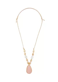 Gold Tone Rose Stone Pendant Necklace