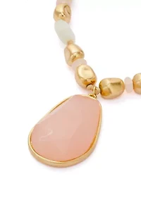 Gold Tone Rose Stone Pendant Necklace