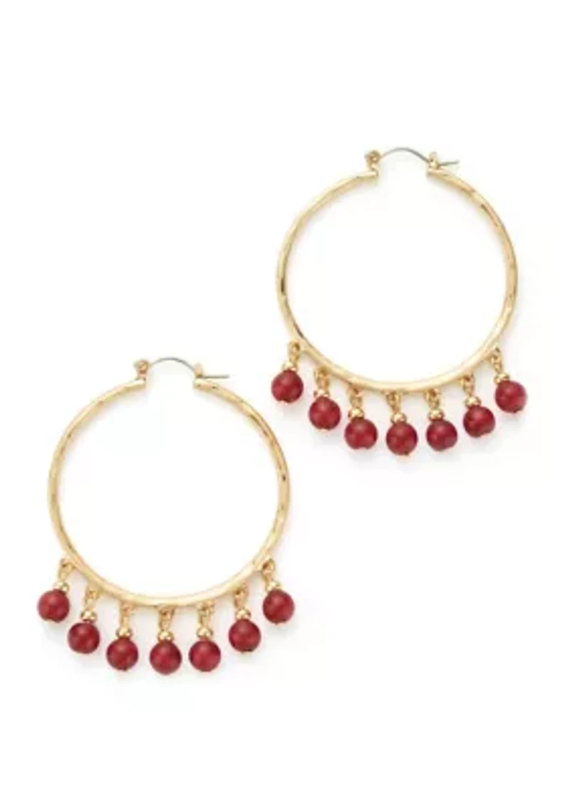Women's Gold Tone Berry Bead Fringe Hoop Earrings