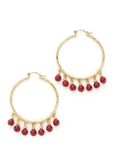 Women's Gold Tone Berry Bead Fringe Hoop Earrings