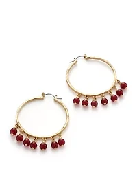 Women's Gold Tone Berry Bead Fringe Hoop Earrings