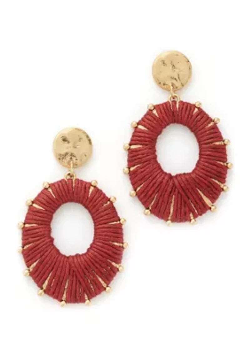 Gold Tone Berry Wrapped Oval Drop Earrings