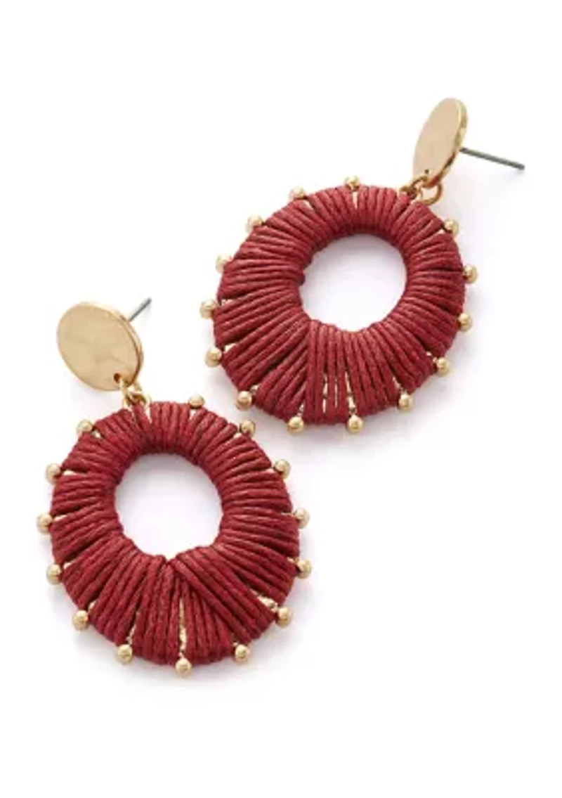 Gold Tone Berry Wrapped Oval Drop Earrings