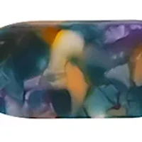 Gold Tone Teal Multi Rectangular Lucite and Metal Disc Frontal Necklace