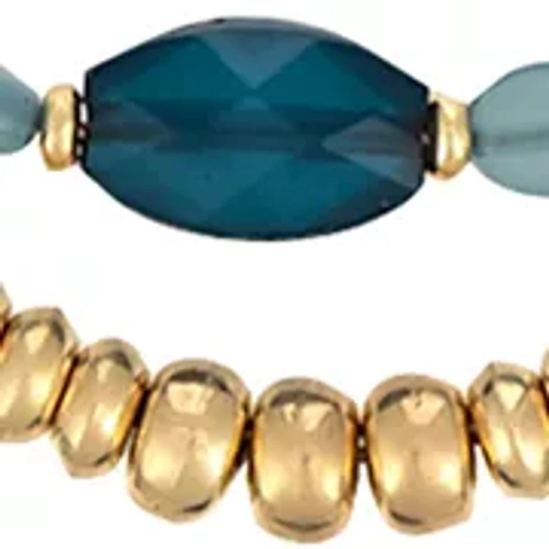 Two Tone 3 Row Teal Multi Beads Frontal with Cord Back Necklace