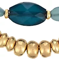 Two Tone 3 Row Teal Multi Beads Frontal with Cord Back Necklace