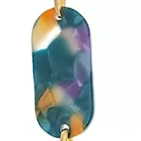 Gold Tone Long Linked with Teal Multi Rectangular Lucite Stations Necklace