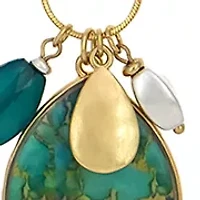 Two-Tone Link Beads with Teal Multi Drop Necklace 