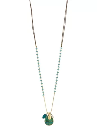 Two-Tone Link Beads with Teal Multi Drop Necklace 