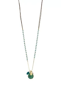 Two-Tone Link Beads with Teal Multi Drop Necklace 