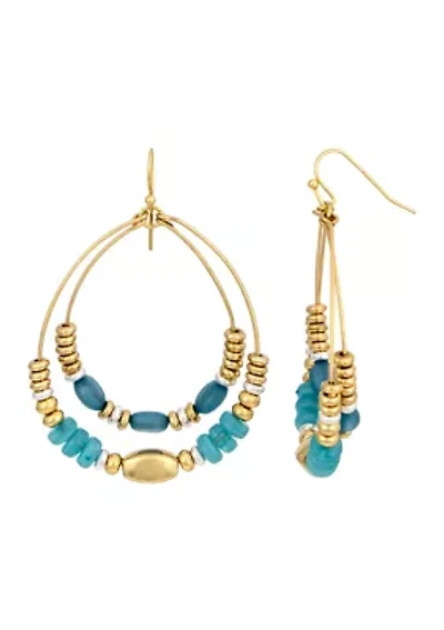 Two-Tone, Double Row Gypsy Hoop With Teal Multi Beads on Fish Hook