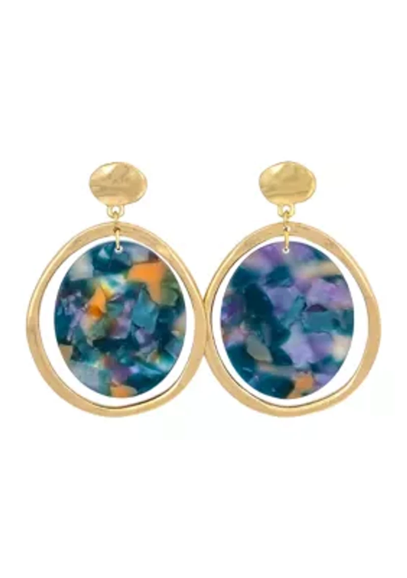 Gold-Tone Orbital Teal Multi Lucite Oval Drop Earrings 
