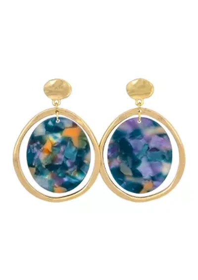 Gold-Tone Orbital Teal Multi Lucite Oval Drop Earrings 