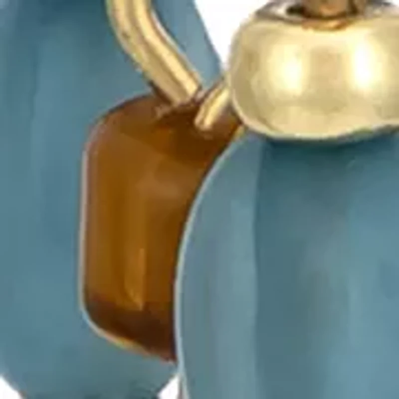 Gold Tone Teal Multi Bead Chandelier Drop Earrings