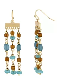 Gold Tone Teal Multi Bead Chandelier Drop Earrings