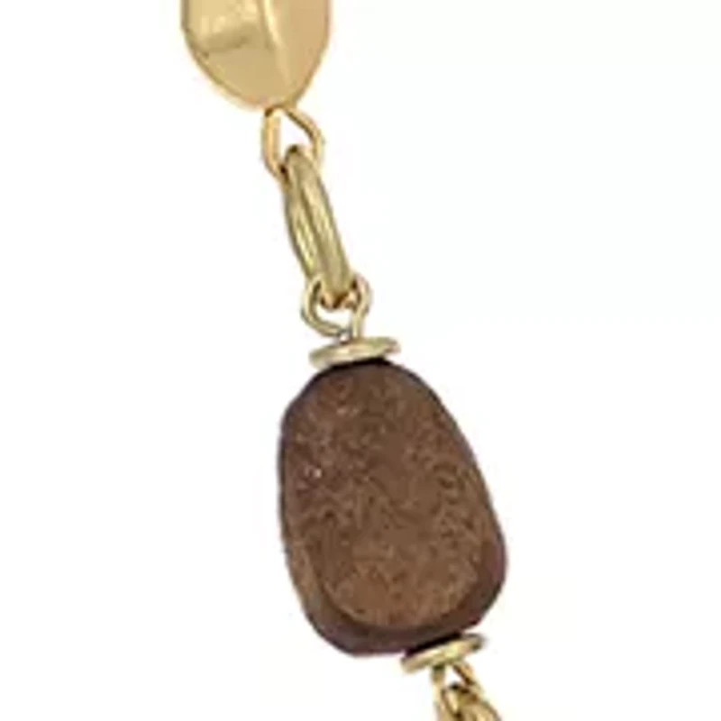 Elongated Wood Teardrop Pendant Necklace