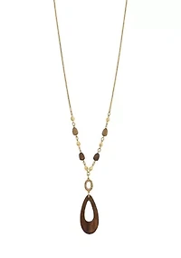  Elongated Wood Teardrop Pendant Necklace