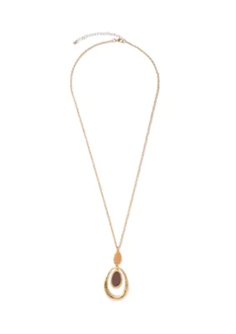 Brown Oval Orbital Pendant Necklace