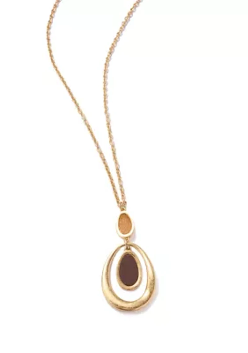  Brown Oval Orbital Pendant Necklace