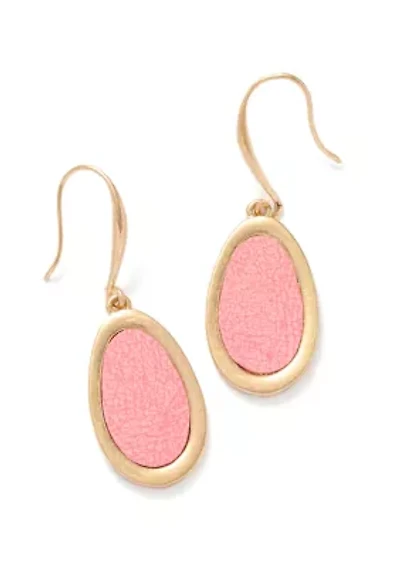 Pink Oval Gold Tone Drop Earrings