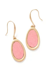 Pink Oval Gold Tone Drop Earrings
