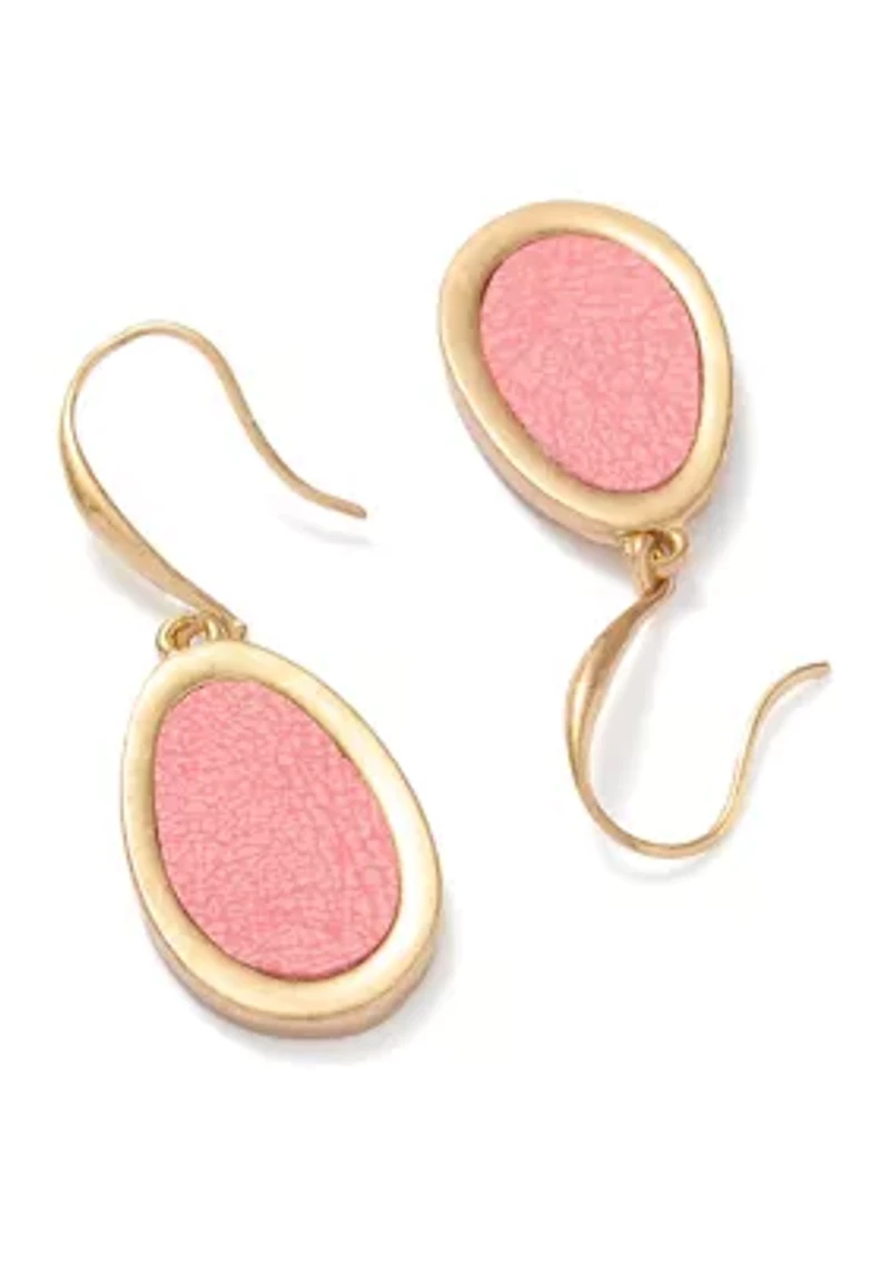 Pink Oval Gold Tone Drop Earrings