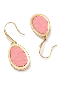 Pink Oval Gold Tone Drop Earrings