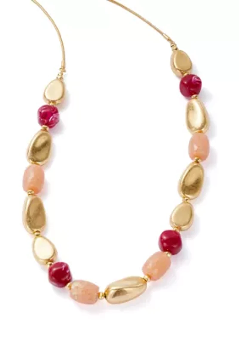 Gold Tone Chunky Bead Long Necklace