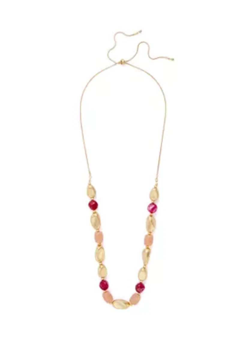Gold Tone Chunky Bead Long Necklace