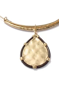 Neckwire Necklace with Brown Cord Framed Hammered Teardrop Pendant 