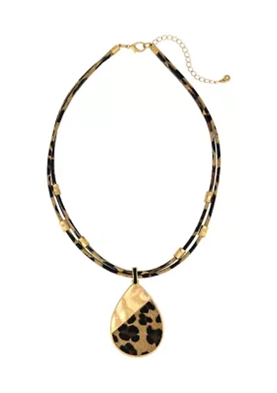 Leopard Print Cord Hair Calf Teardrop Necklace