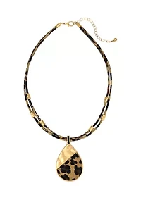 Leopard Print Cord Hair Calf Teardrop Necklace