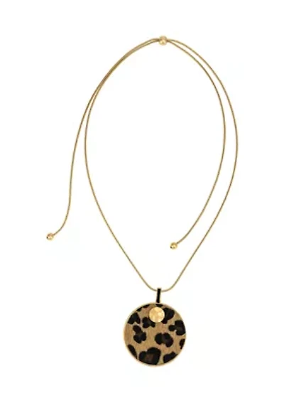 Leopard Print Hair Calf Disc Pendant Necklace