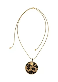 Leopard Print Hair Calf Disc Pendant Necklace