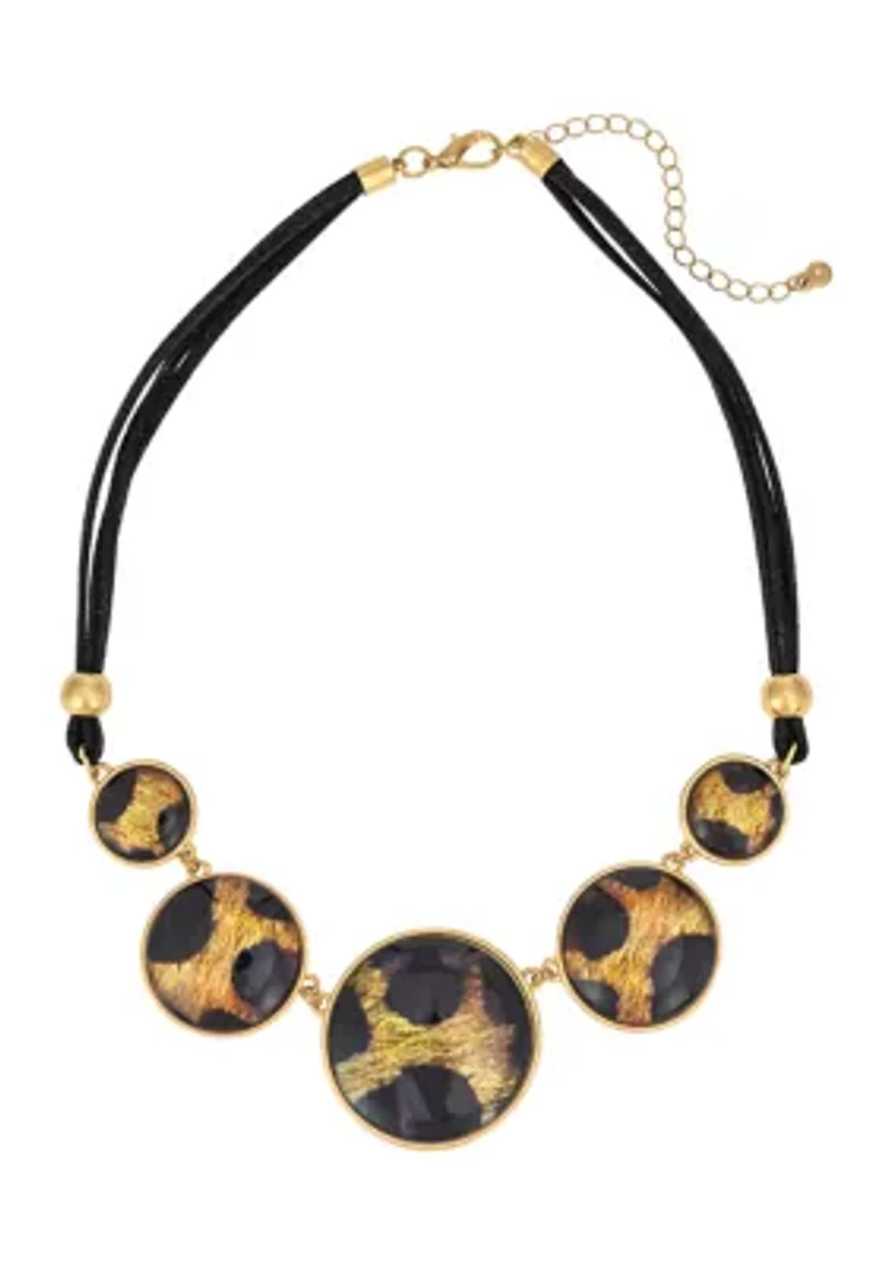 Leopard Print Resin Disc Frontal Necklace