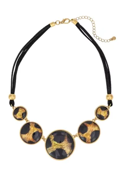 Leopard Print Resin Disc Frontal Necklace