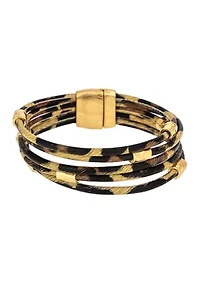 Golde Tone Multi Row Leopard Print Cord Bracelet