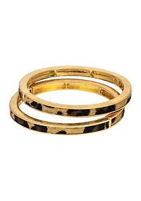 Gold Tone Leopard Print Stretch Bangle Bracelet Set