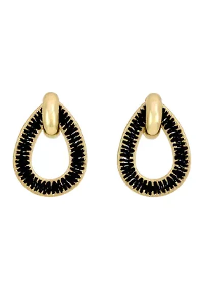 Black Thread Wrapped Open Teardrop Earrings