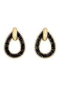 Black Thread Wrapped Open Teardrop Earrings