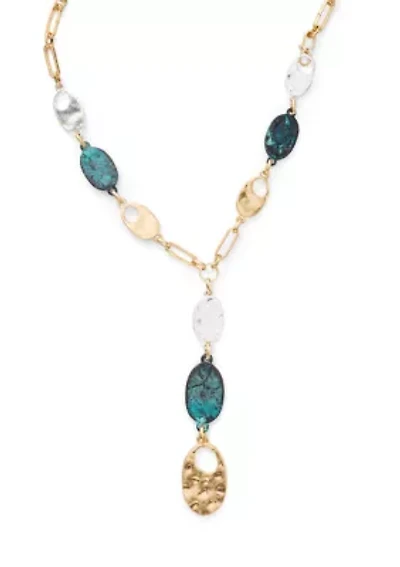 Two Tone Patina Linked Disc Y-Necklace