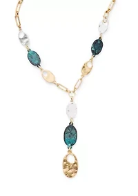 Two Tone Patina Linked Disc Y-Necklace